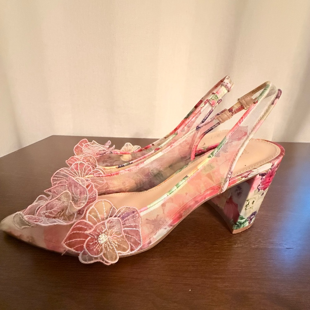Betsey Johnson Pink Floral Slingback Heels